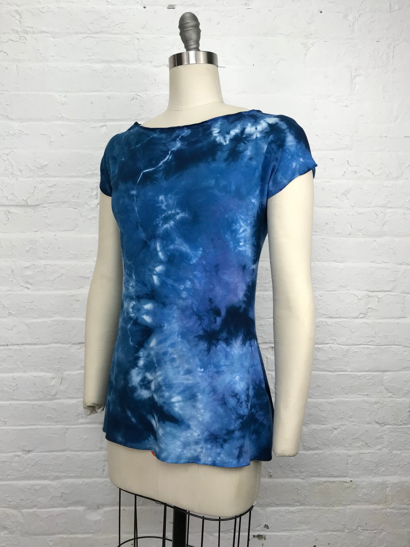 Elegant Shibori Dyed Fitted Candy Top in Big Sky Tangle - side view