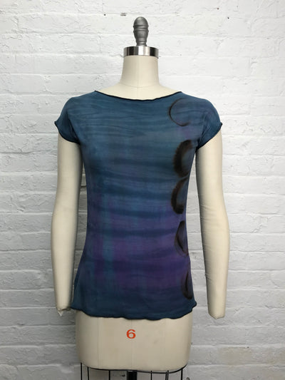 Elegant Shibori Dyed Fitted Candy Top in Blueberry Reflection Eclipse - front view