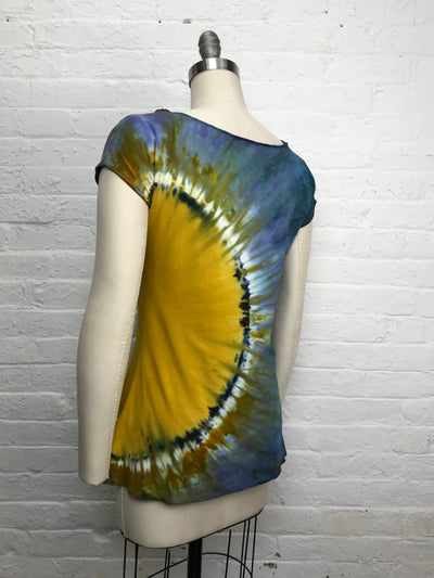 Bold Graphic Shibori Dyed Fitted Candy Top in Kalahari Sunrise - back view