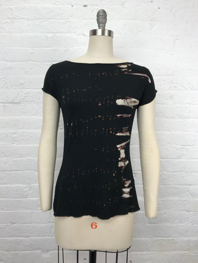 Hand Painted Potato Dextrin Resist Fitted Candy Top in Evening City Scape - Medium - front view