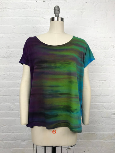 Loose Fitting Oversized Hand Dyed Elsie Top in Cool Side of the Rainbow - front view