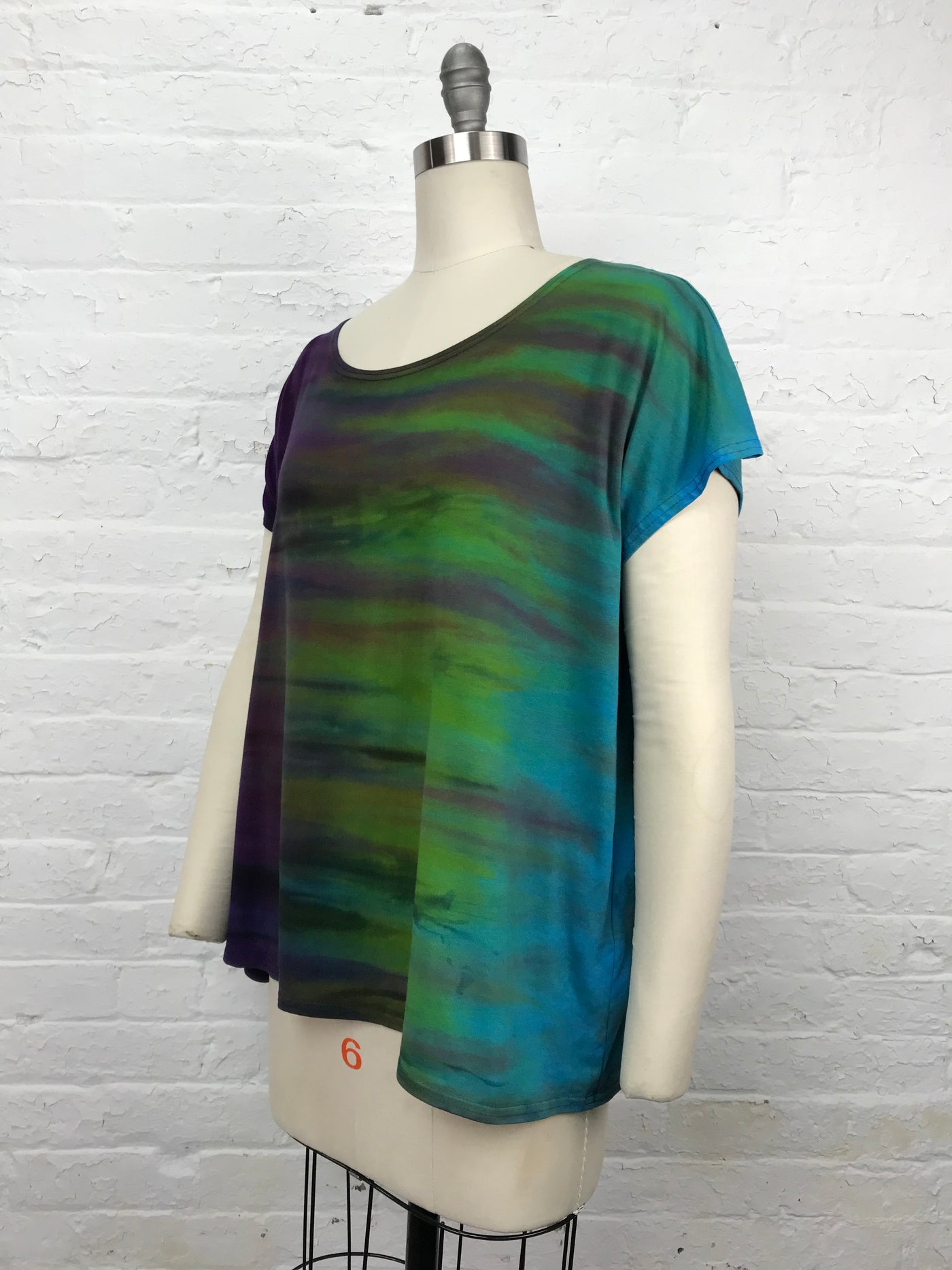 Loose Fitting Oversized Hand Dyed Elsie Top in Cool Side of the Rainbow - side view