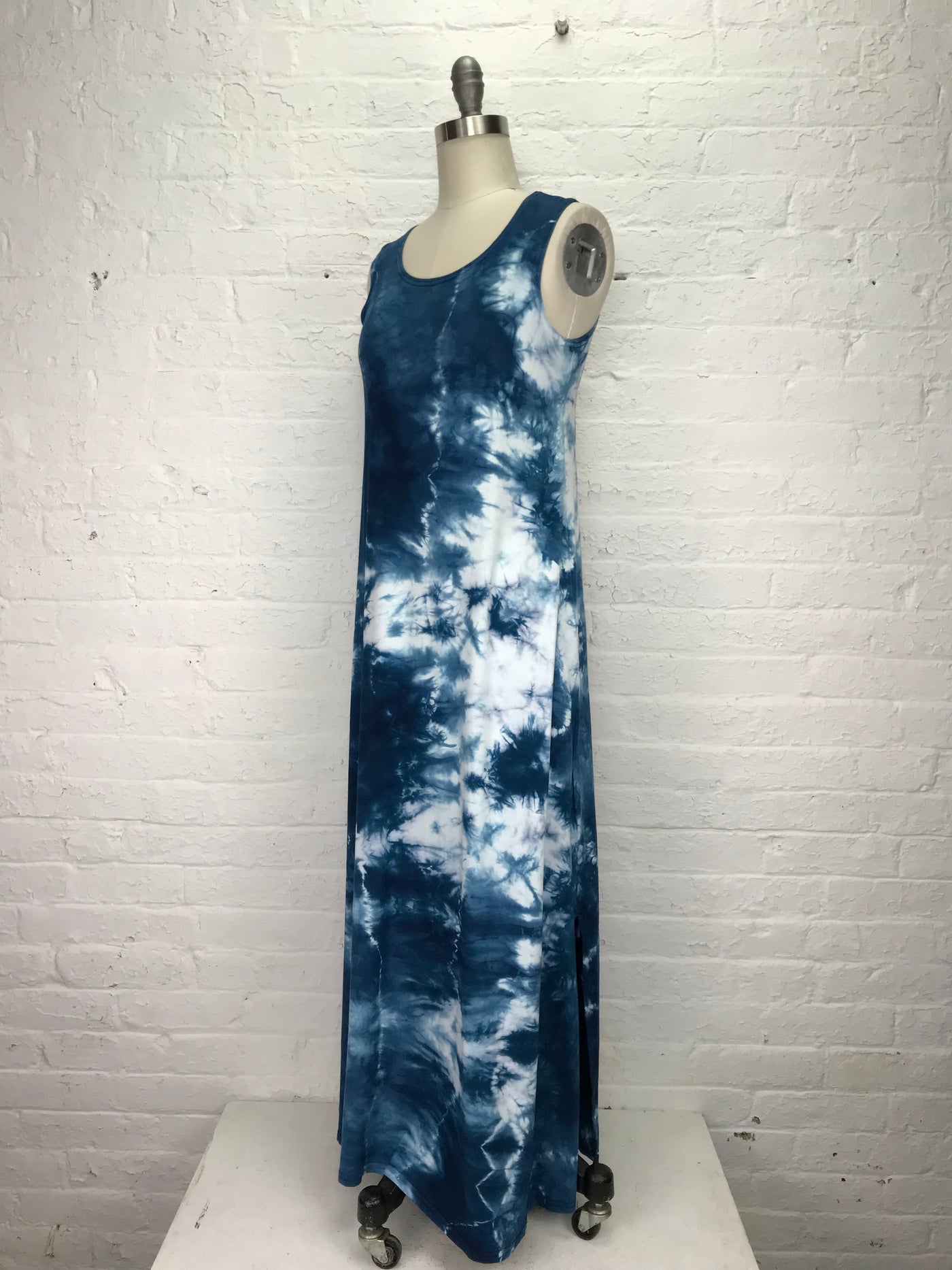 Elegant Shibori Dyed Eileen Maxi Tank Dress in Midnight Tangle - side view