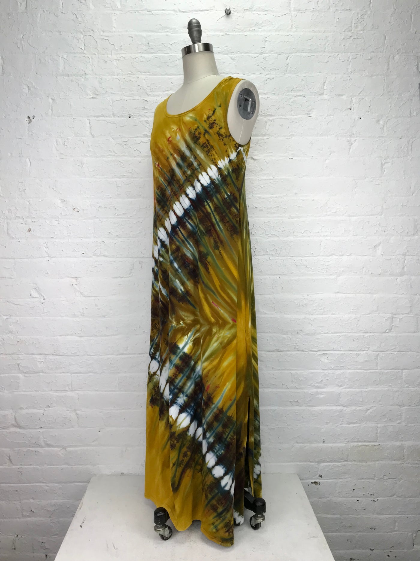 Funky Tribal Shibori Dyed Eileen Maxi Tank Dress in Bold in Gold - side view