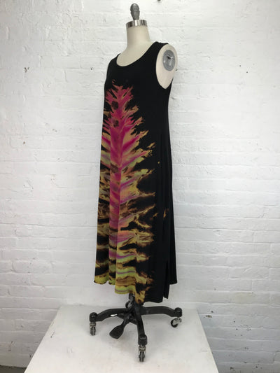 Elegant Shibori Dyed Eileen Midi Tank Dress in Burlesque Feather - side view
