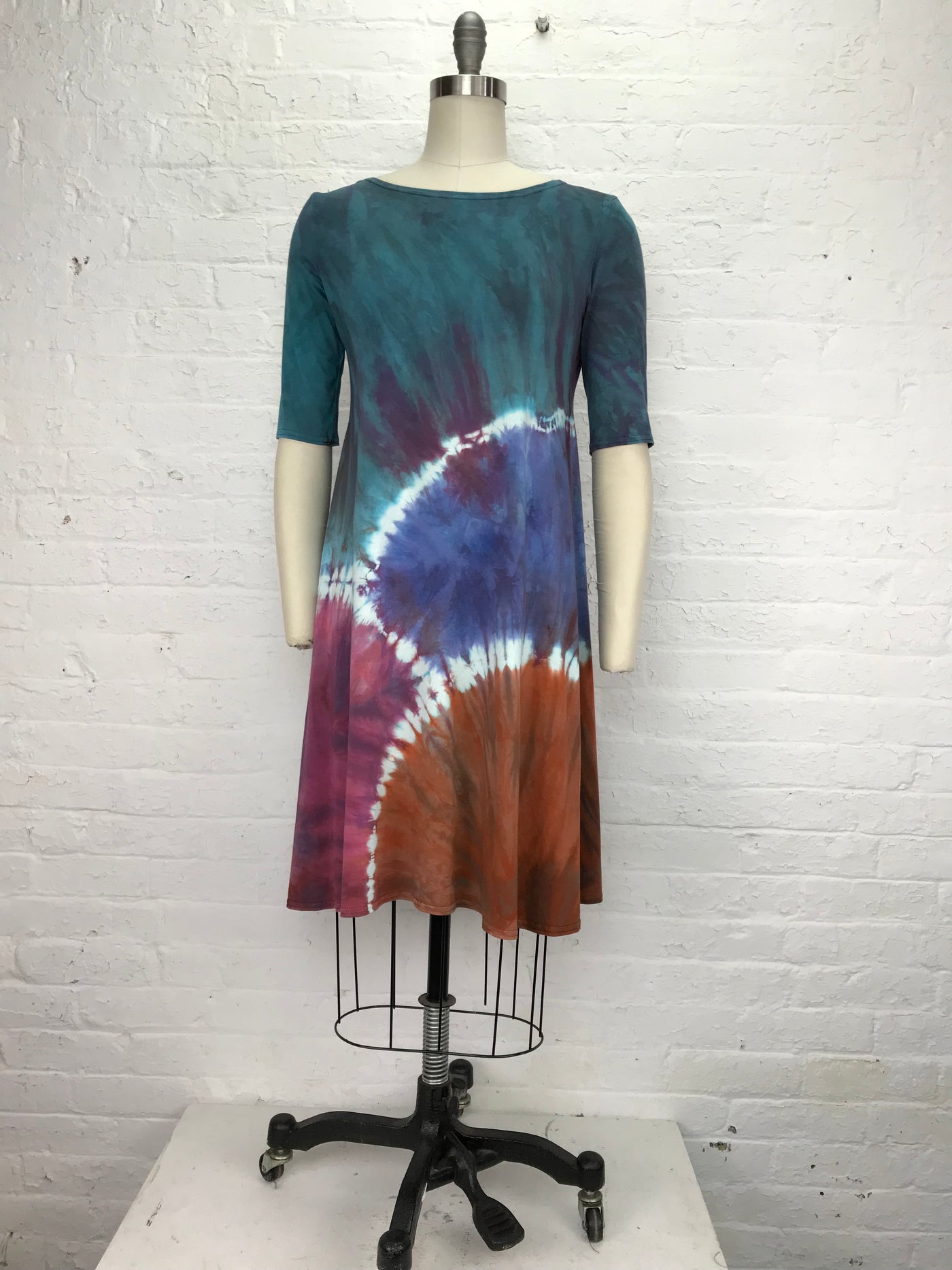 Lucille Dress in Colorful Clouds Rising - front view