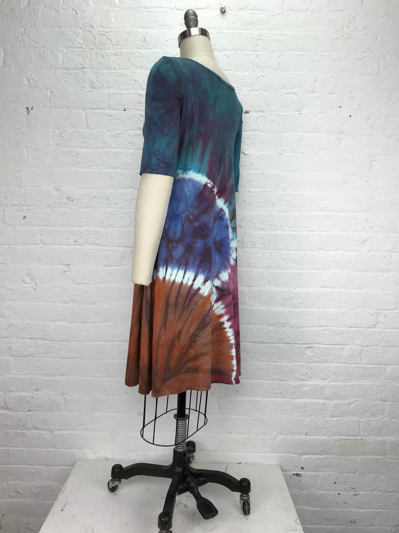 Lucille Dress in Colorful Clouds Rising - back view