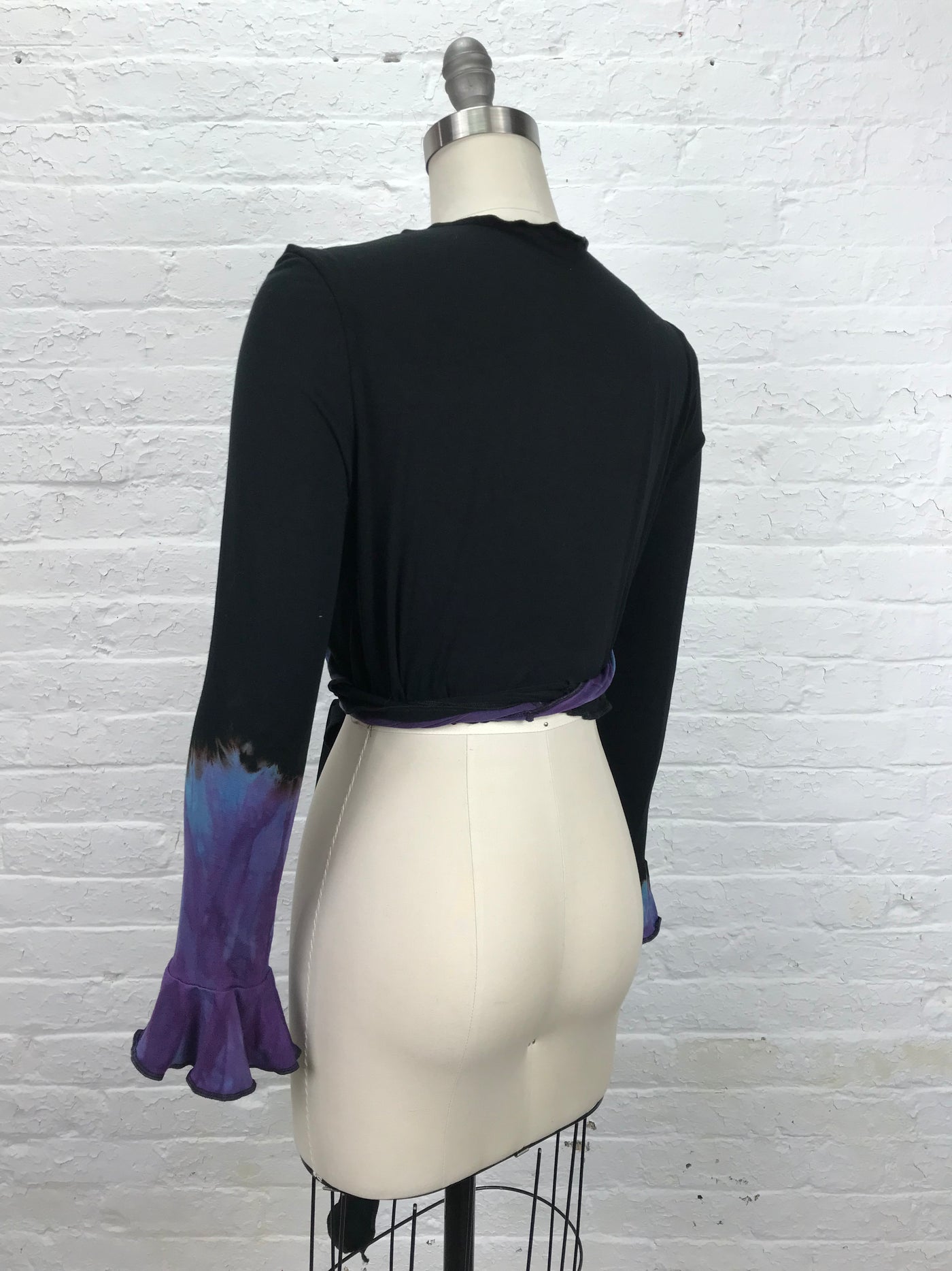 Flamenco Wrap Top in Black and Blue - back view